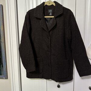 Eileen Fischer Womens Coat Boxy Pea Coat Brown Wool Medium Pockets Button Front